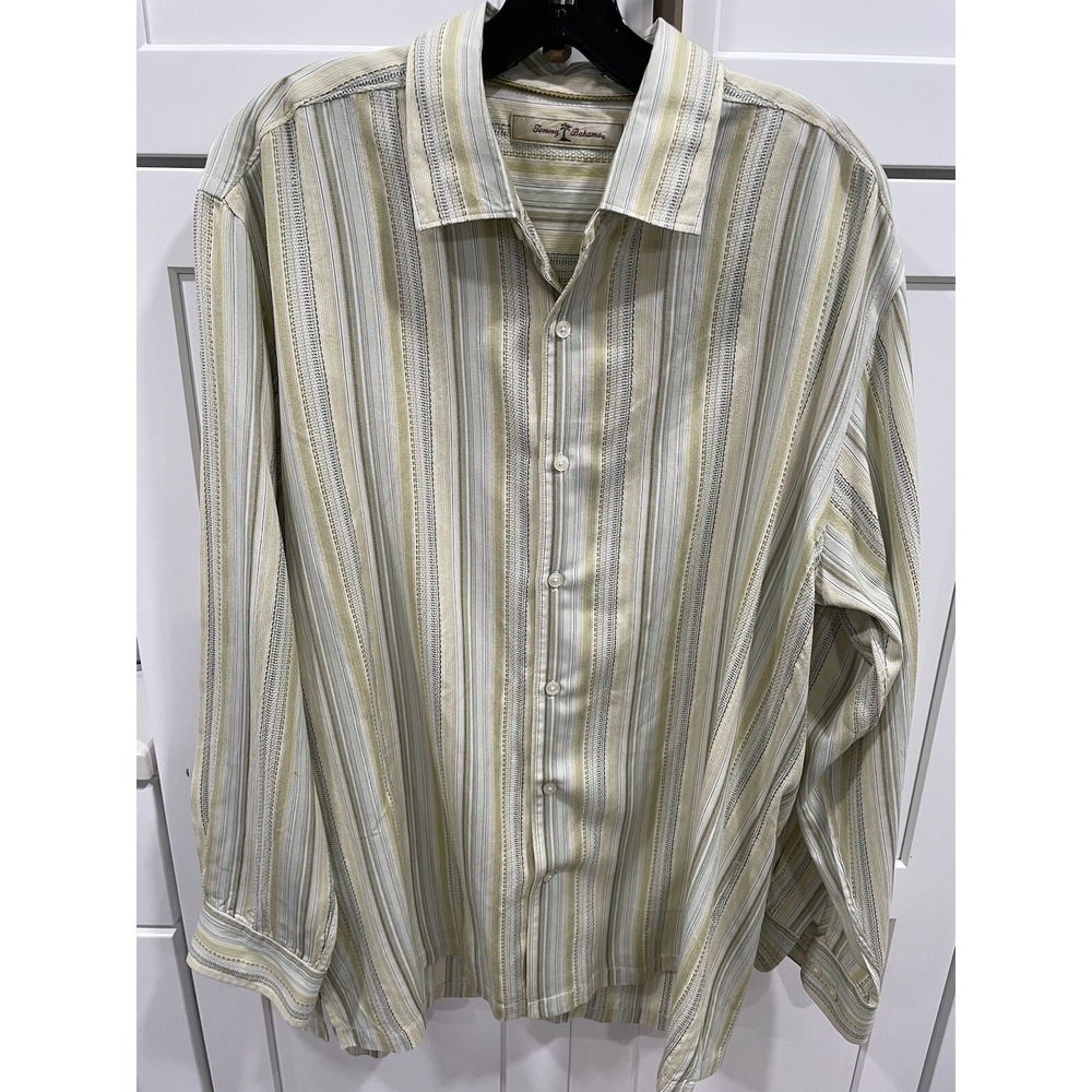 Tommy Bahama Striped 100% silk Shirt L/S mens SI18